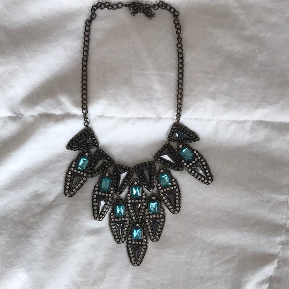 Turquoise and grey statement necklace